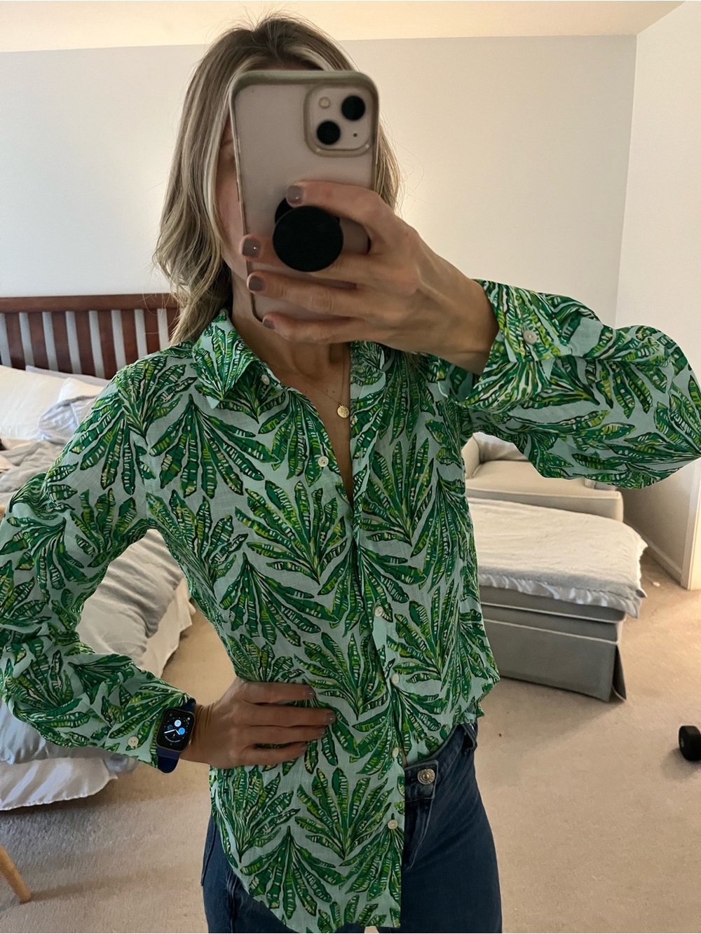Lilly Pulitzer Green Leaf-Print Button Down Shirt size Small